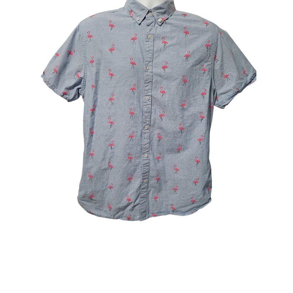 Denim & Flower Ricky Singh Shirt L Mens Button Up Flamingo Slim Fit Short Sleeve